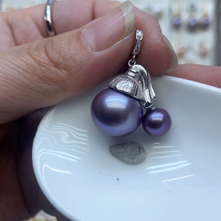 淡水珍珠吊坠(赠链)银S925镶嵌绿****l