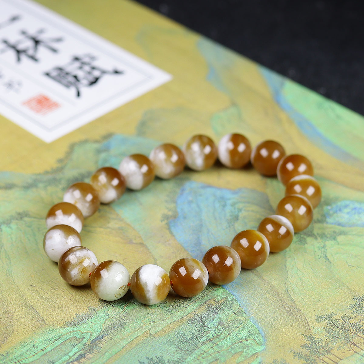 1113128和田玉糖白玉圆珠手串