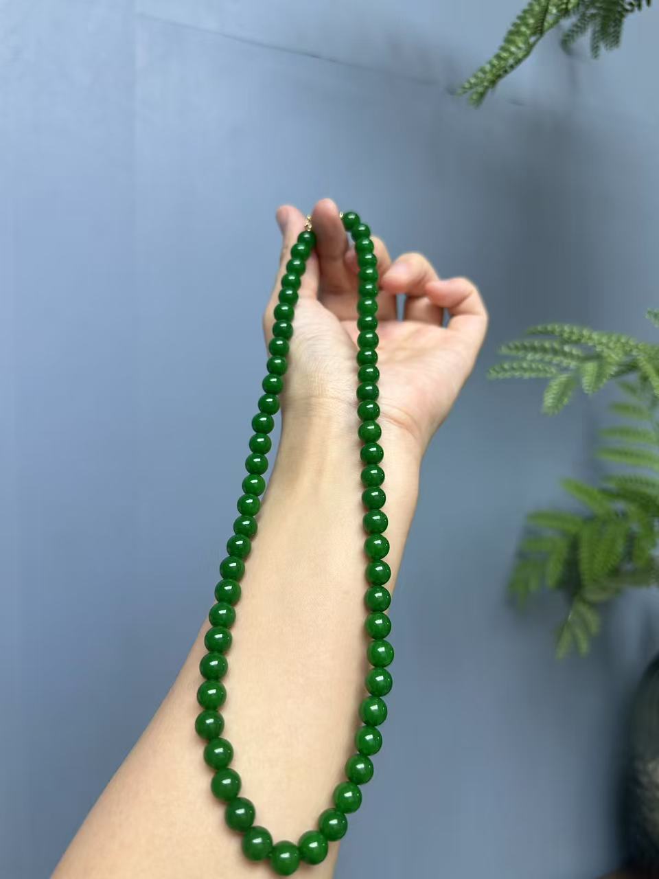 易安diy严选辣绿项链8mm