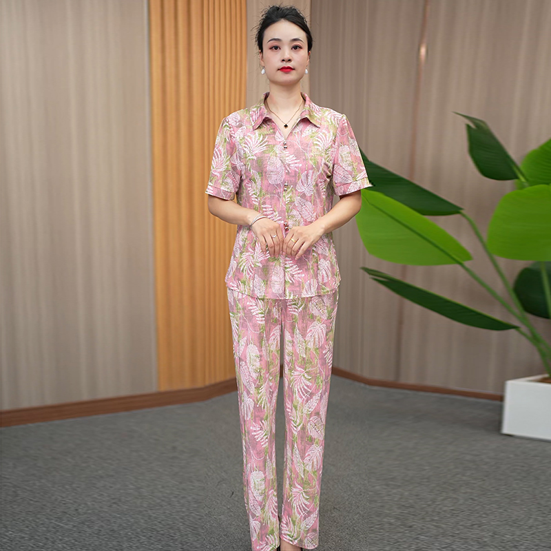 中老年女装洋气套装老年人妈妈装碎花两件套薄长裤套头衫上衣