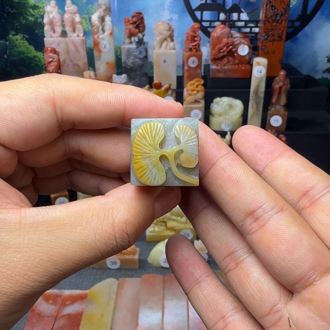 印石寿山石天青蓝三生有杏2.2公分印面