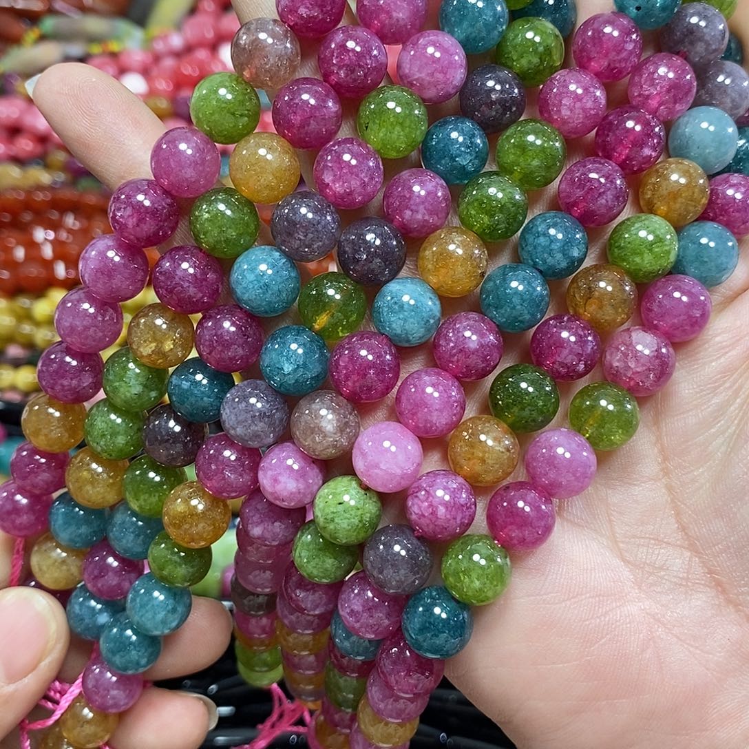 玛瑙/玉髓未镶嵌珠宝半成品糖果碧玺一条卡10mm