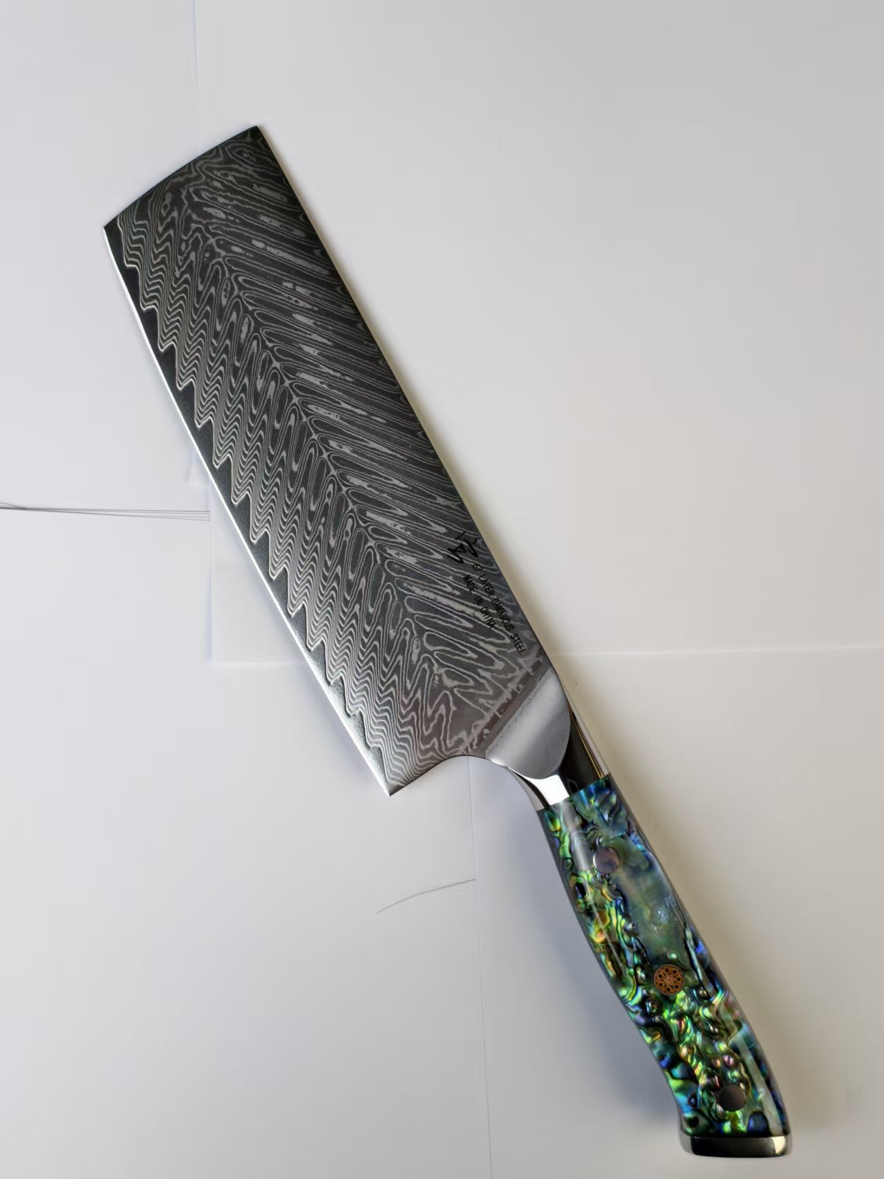 宫鲍鱼壳手柄大马士革鱼骨纹10cr15mov日式小菜切家用刀