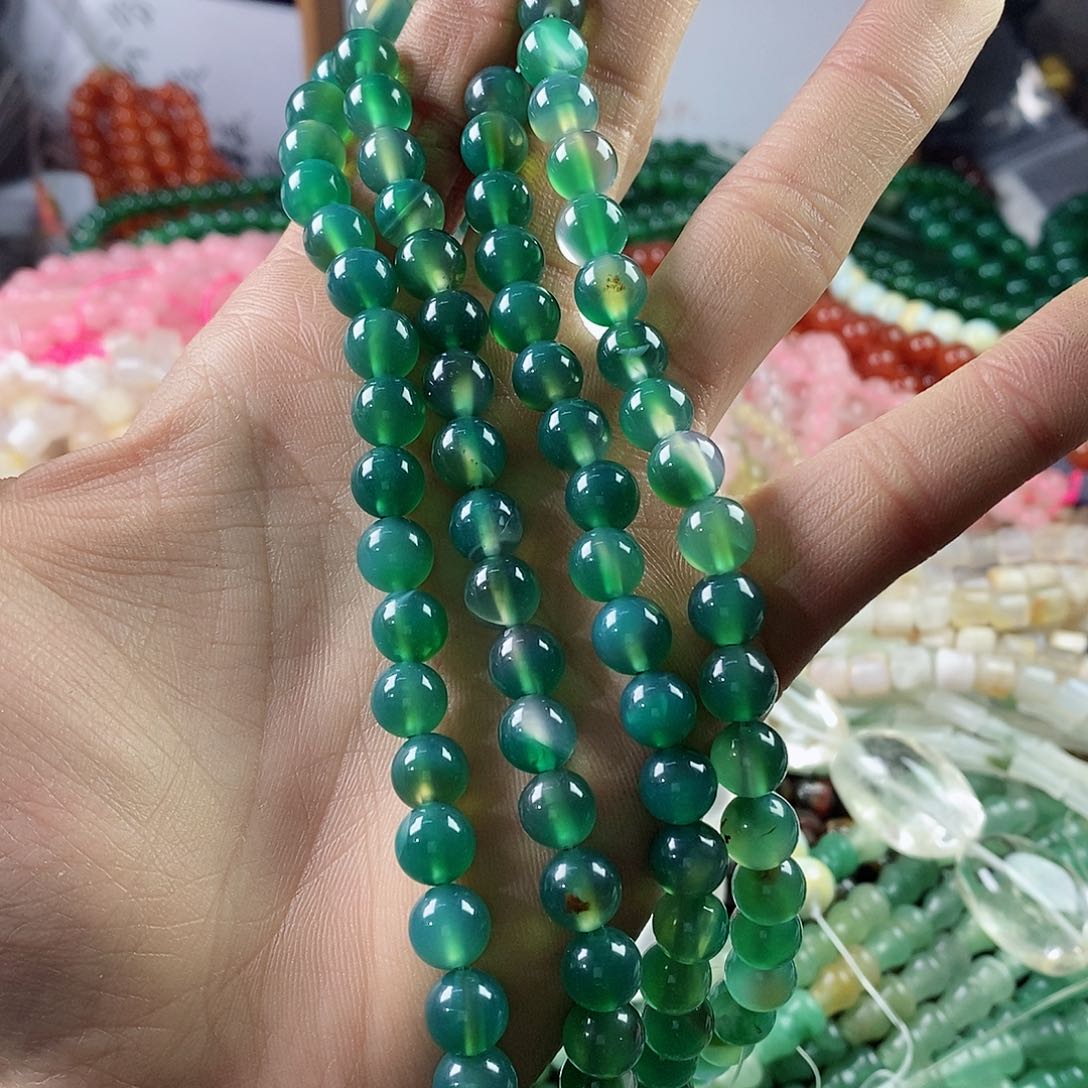 玛瑙/玉髓珠宝半成品合金一条天然8mm绿玛瑙A410