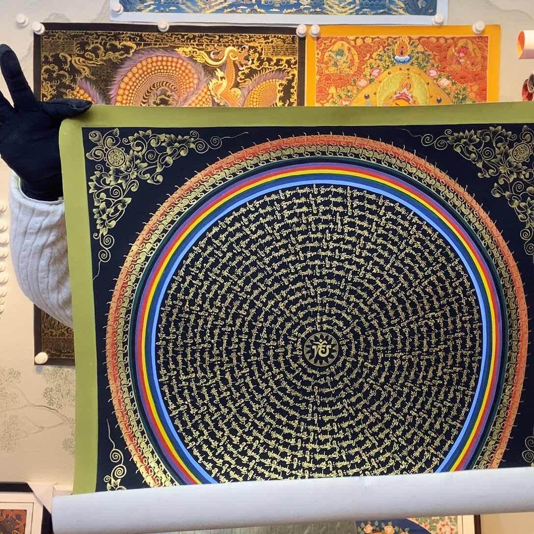 卷轴画纯手绘六字真言唐卡50厘米左右