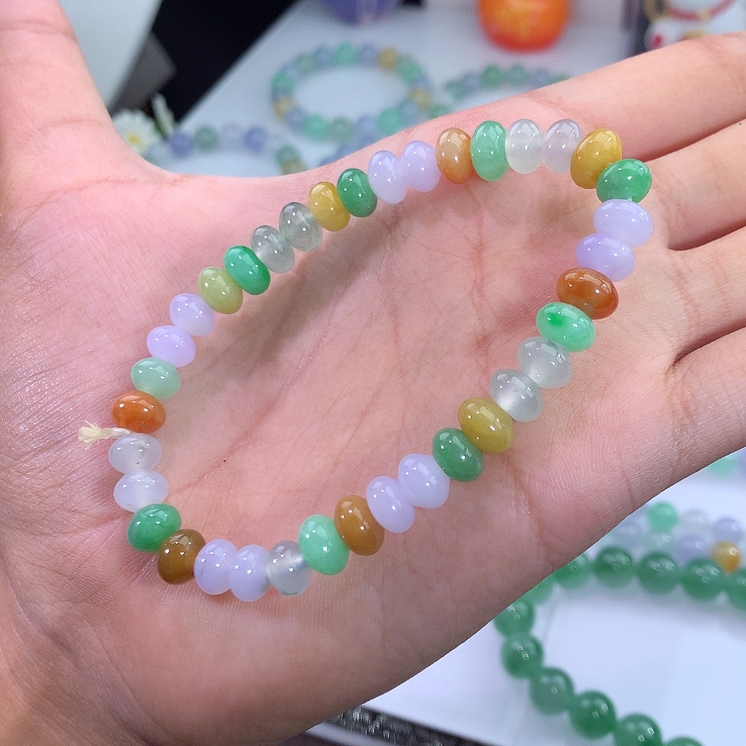 翡翠未镶嵌手链1号 算盘珠冰多宝手串