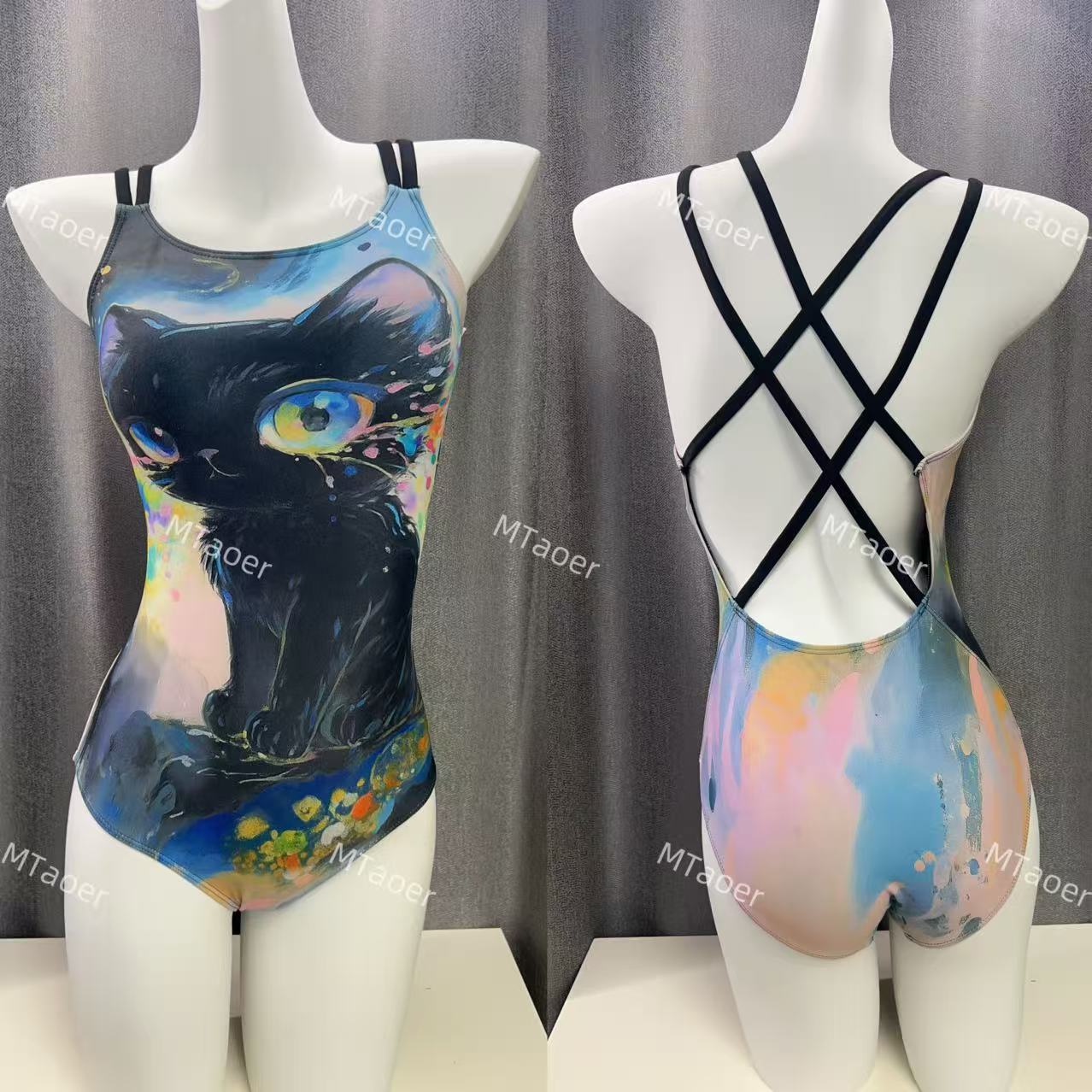 MTaoer【喵斯卡】可爱少女时尚显白显瘦遮肉专业训练竞速连体泳衣