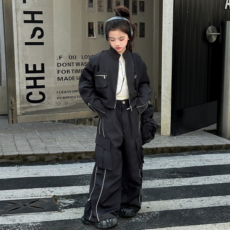 【酷哒仔】女童潮酷工装套装2025春秋新款韩版中大童时尚洋气两件套