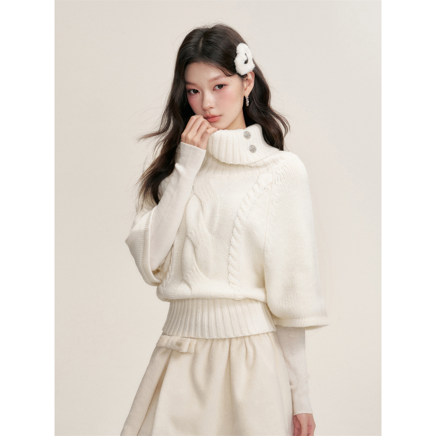 16DEWS 2025AW 围脖领麻花纹理针织斗篷 套头毛衣5443