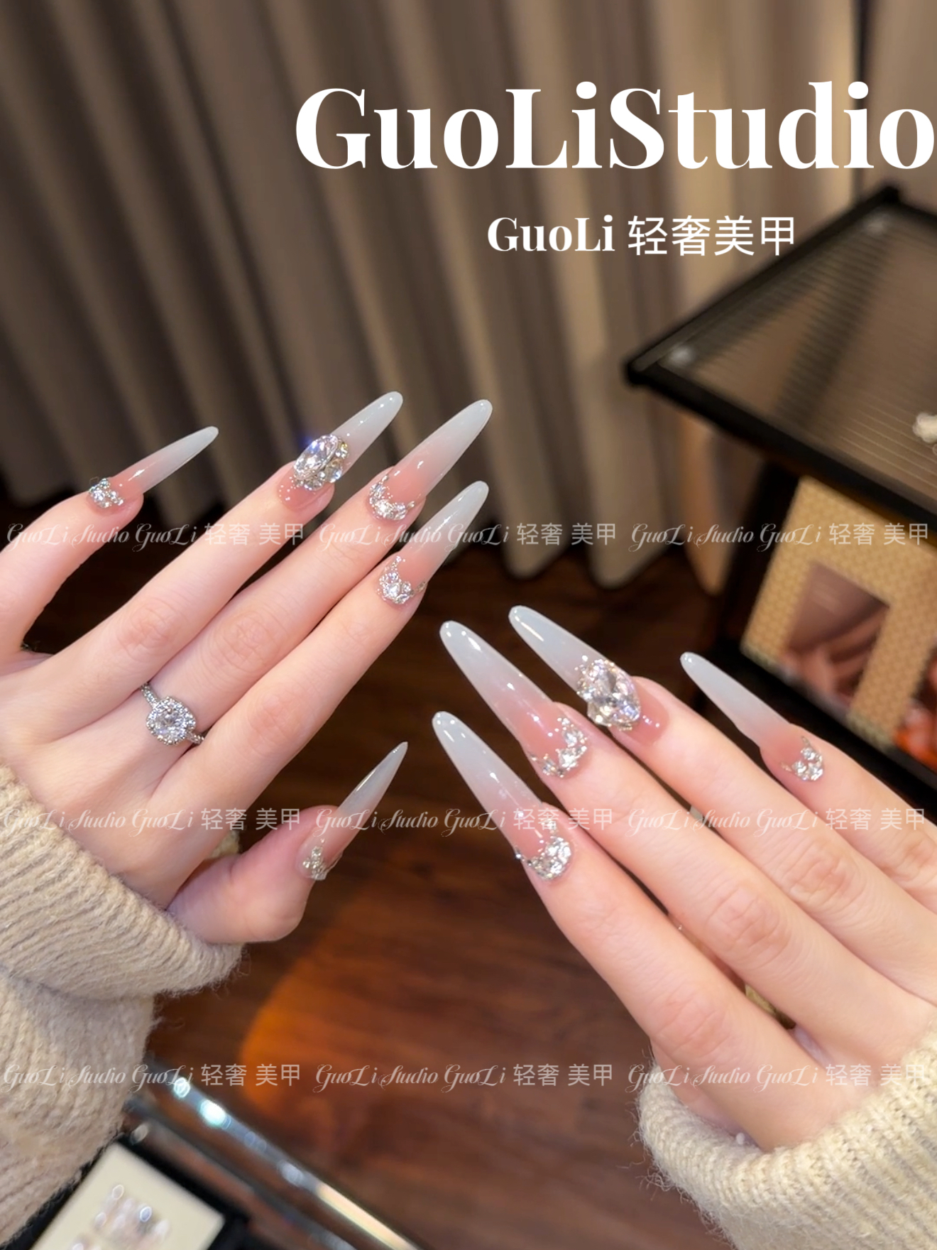 《椰子糖【全高碳锆】》GuoLi纯手工穿戴甲气质堆钻纯欲显白渐变裸色i