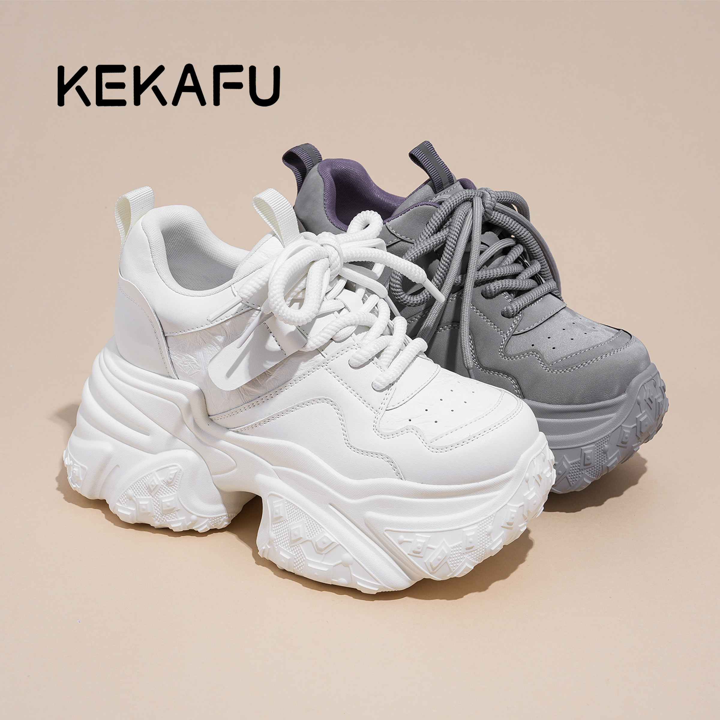 KEKAFU/珂卡芙2025年新款增高显脚小【厚底内增高9CM】时尚老爹鞋