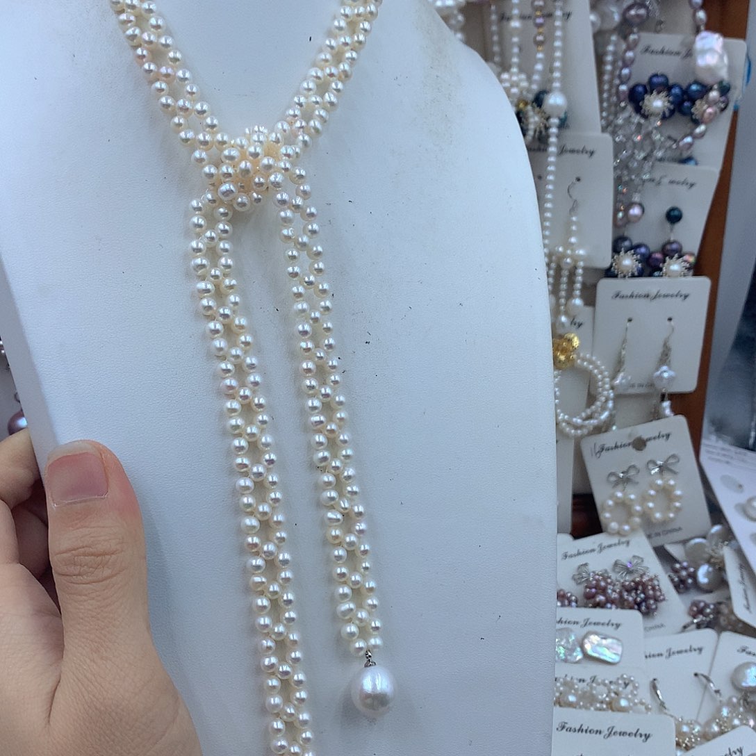 半***莲淡水珍珠银S925镶嵌项链耳饰