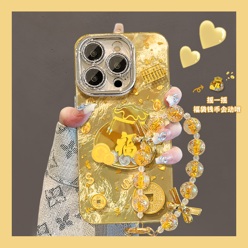 金币福袋适用苹果17vivo华为oppo小米iPhone精孔冰川纹全包手机壳