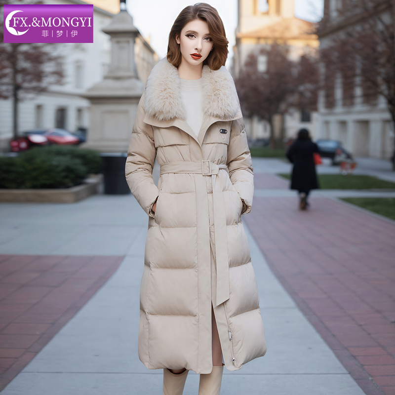 菲梦伊新款白鹅绒狐狸毛桑蚕丝高端时尚羽绒服FXDY1906