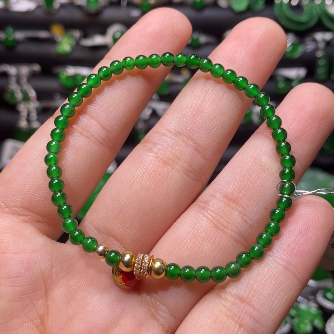 翡翠手链银S925镀金镶嵌天然翡翠