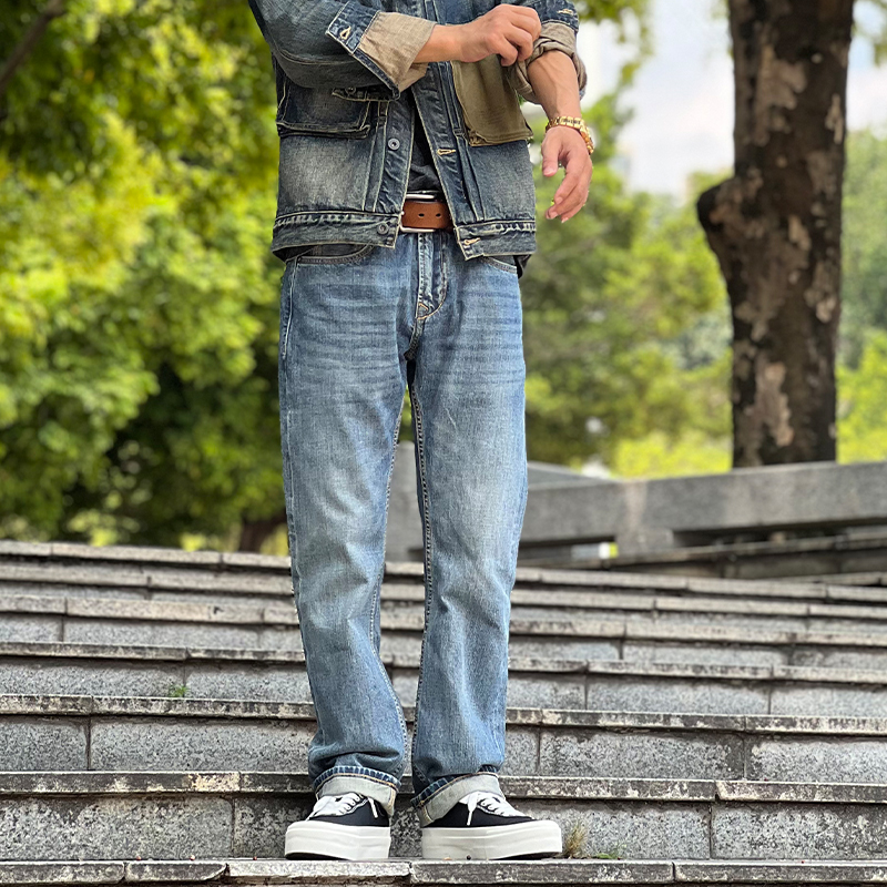 11盎司赤耳单宁牛仔裤男士春秋款宽松直筒100%棉无弹九分裤长裤子