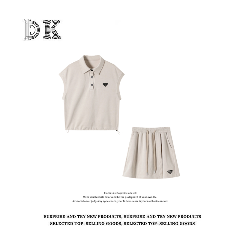 DK 2025女装 夏季设计感POLO领无袖上衣短裙休闲套装 60198