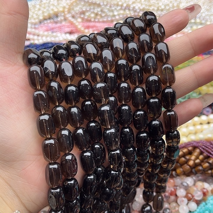 玛瑙/玉髓珠宝半成品未镶嵌一条9mm左右茶晶扁桶珠