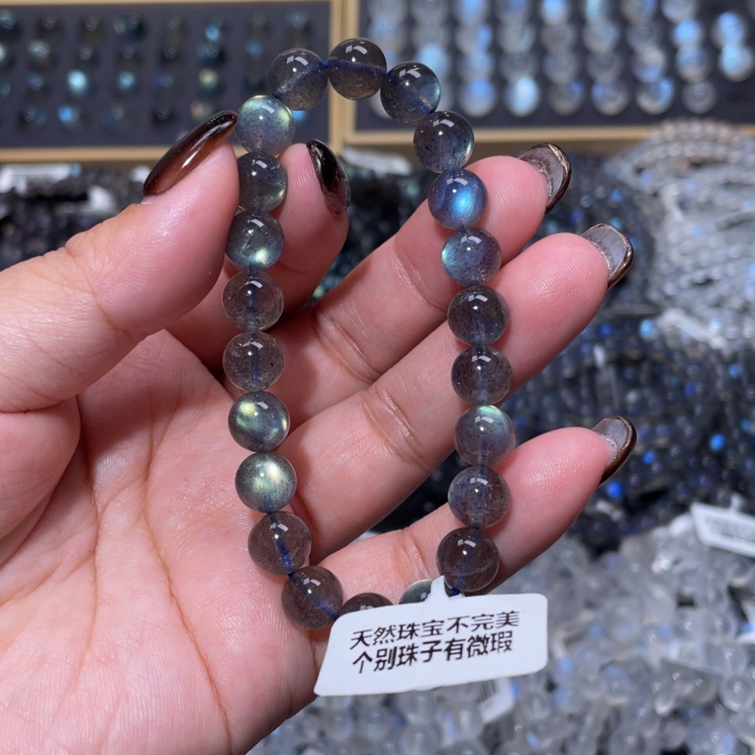 拉长石手链未镶嵌卷****a黑体灰月光手链8mm+