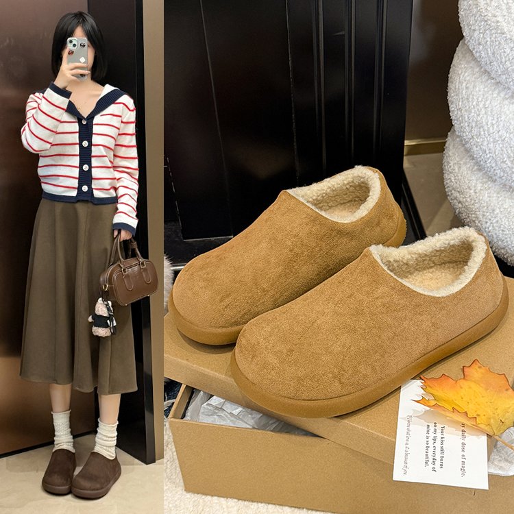 小土豆平底勃肯鞋女加绒保暖一脚蹬2025新款冬季豆豆棉鞋