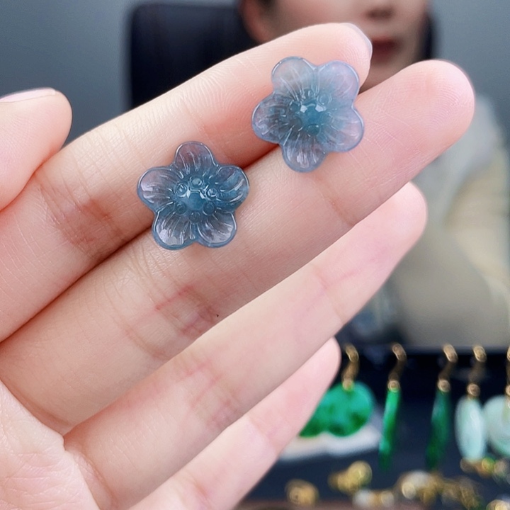 翡翠耳饰银S925镶嵌饰品