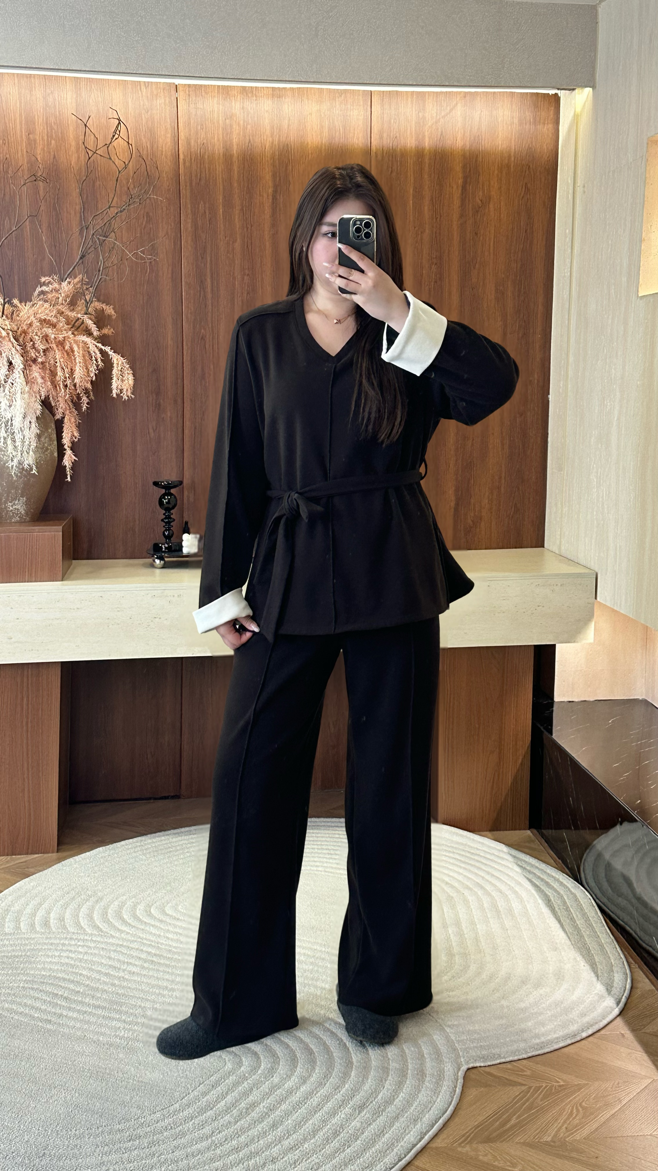 满显瘦【极简穿搭】早秋新款时尚穿搭一整套修身显瘦绑带套装66585