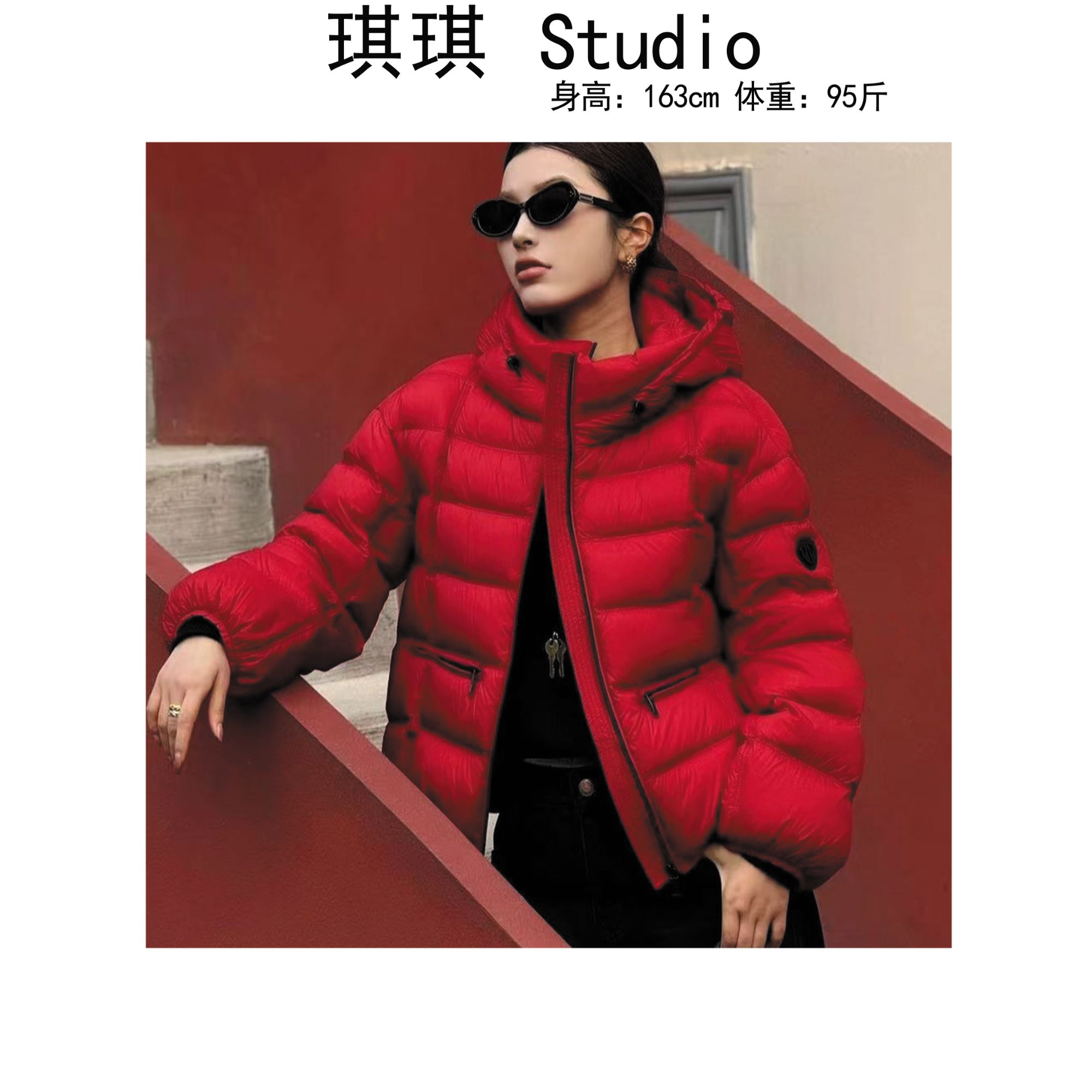 《琪琪家》90绒 冬季新款轻奢高级感抽绳连帽袖标百搭羽绒外套-B