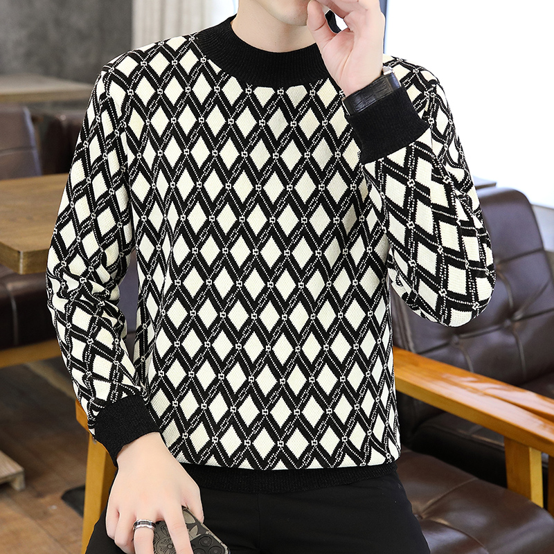男士保暖男秋冬季圆领毛衣加厚针织潮流针织衫
