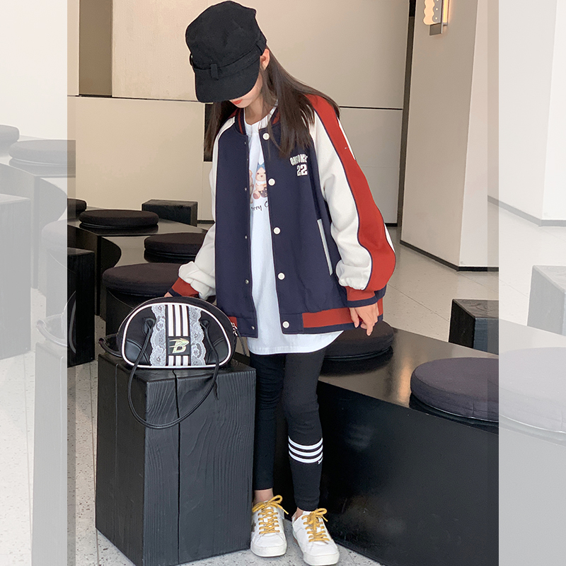 西西家女童2025秋新款潮流拼色棒球服外套儿童休闲百搭上衣JX8872