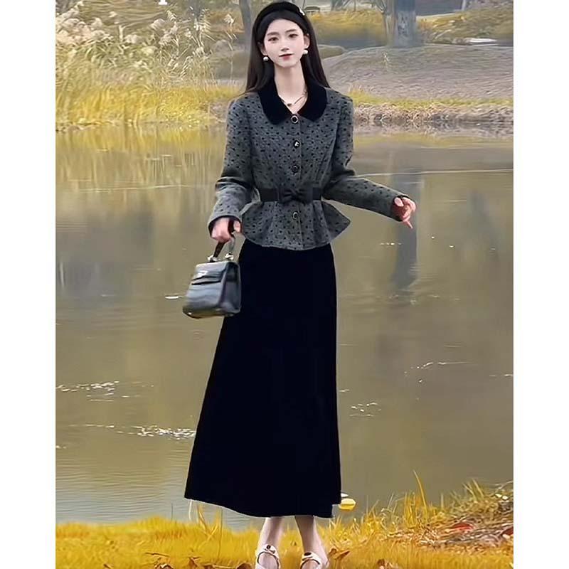 【两件套】【有里布】【含腰带】巨好看一整套短外套半身裙两件套DM0198