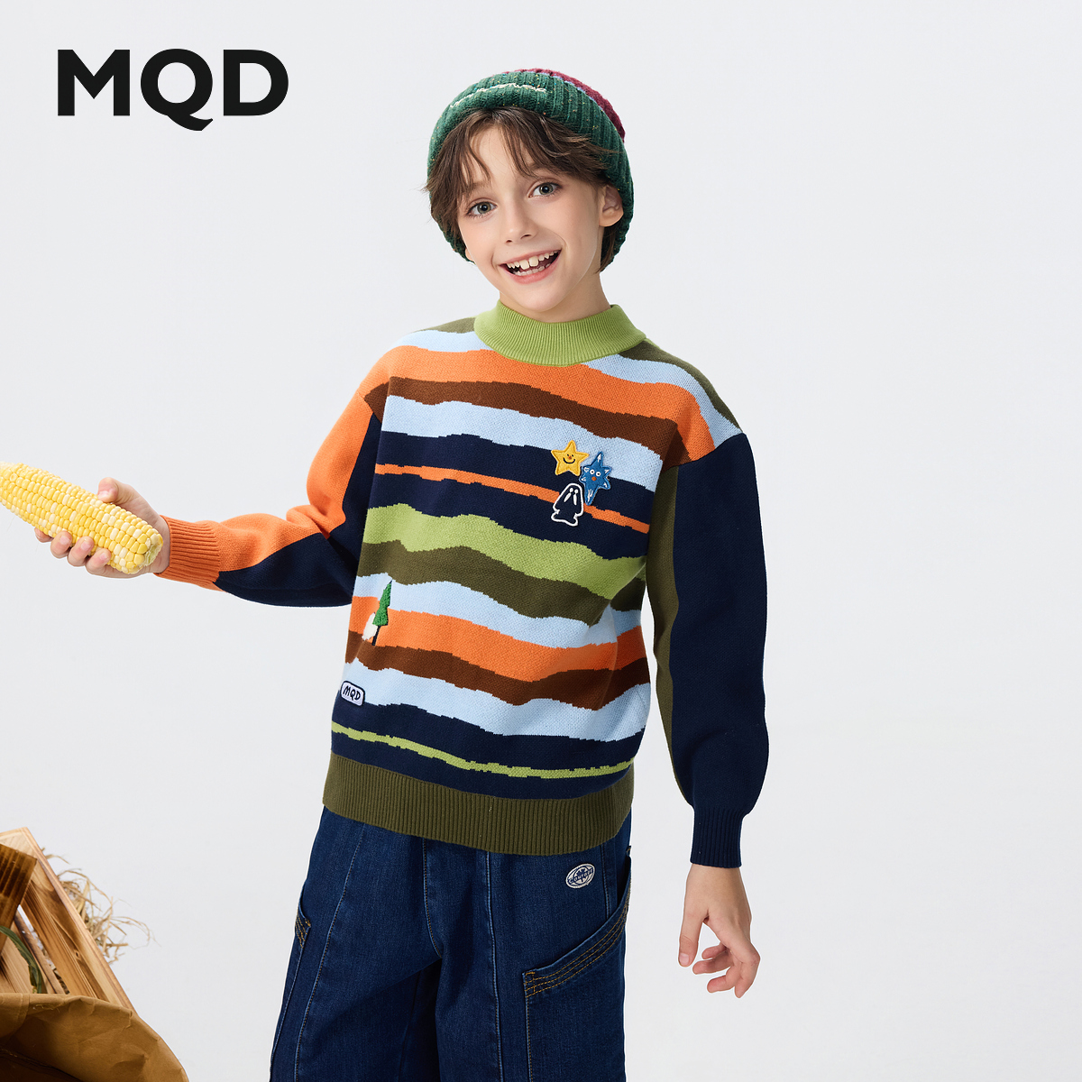 【艺术系列】MQD男童25冬新款油画风保暖半高领毛衣9654W0733