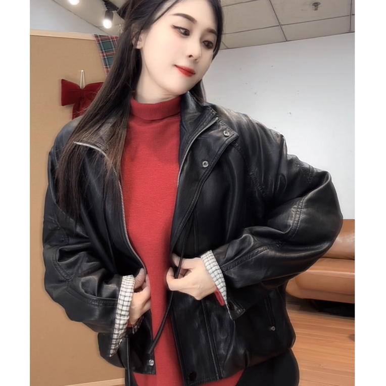 8085秋冬ins潮流机车夹克网红短款皮外套复古