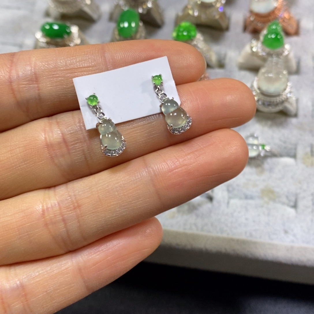 翡翠银S925镶嵌耳饰耳坠
