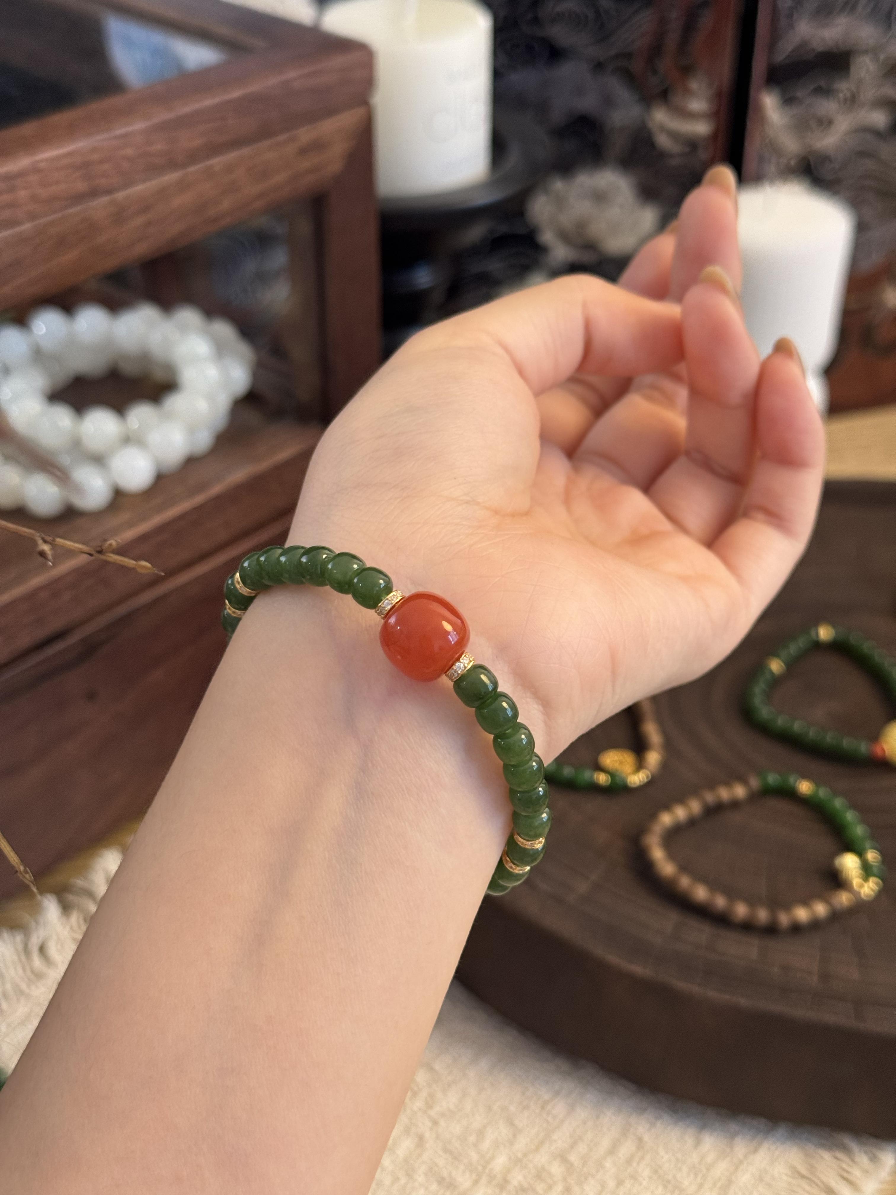 【迪姐家】和田玉碧玉手串手工女士