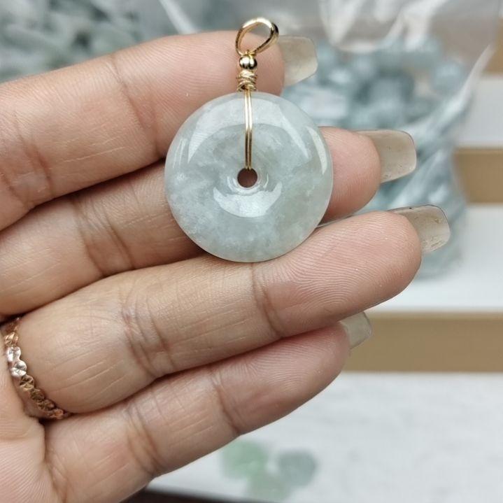 翡翠颈饰合金天然翡翠A货平安扣