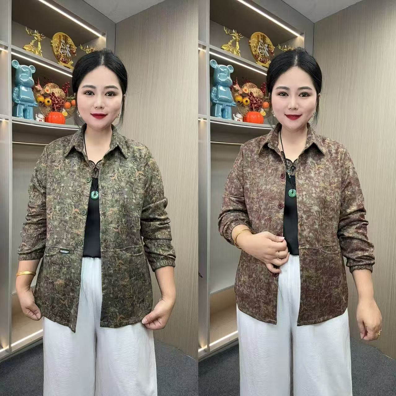 2025秋冬新款碎花常规款休闲风常规中老年女装短外套复古夹克时尚