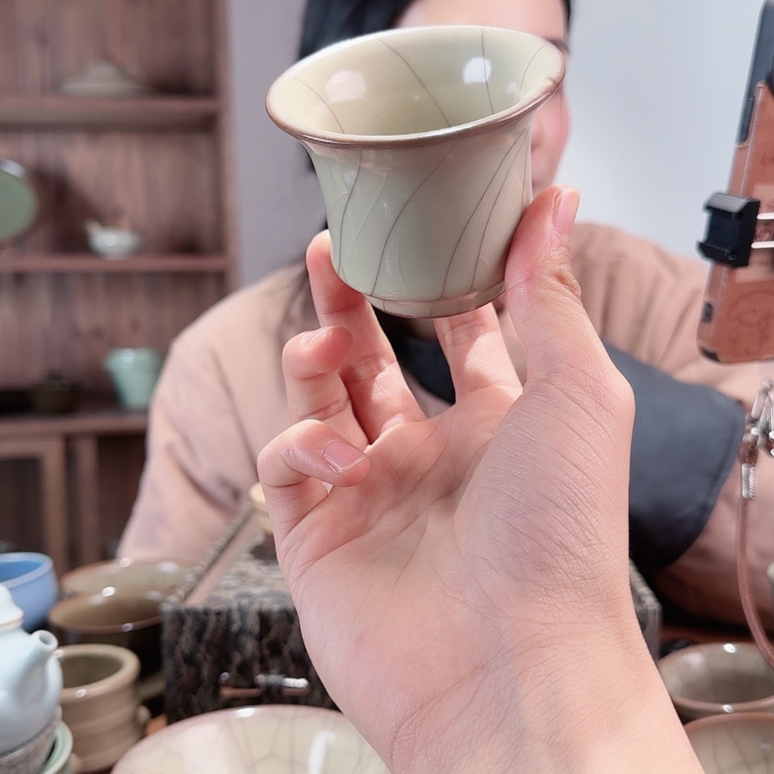 瓷摆件哥窑杯手工