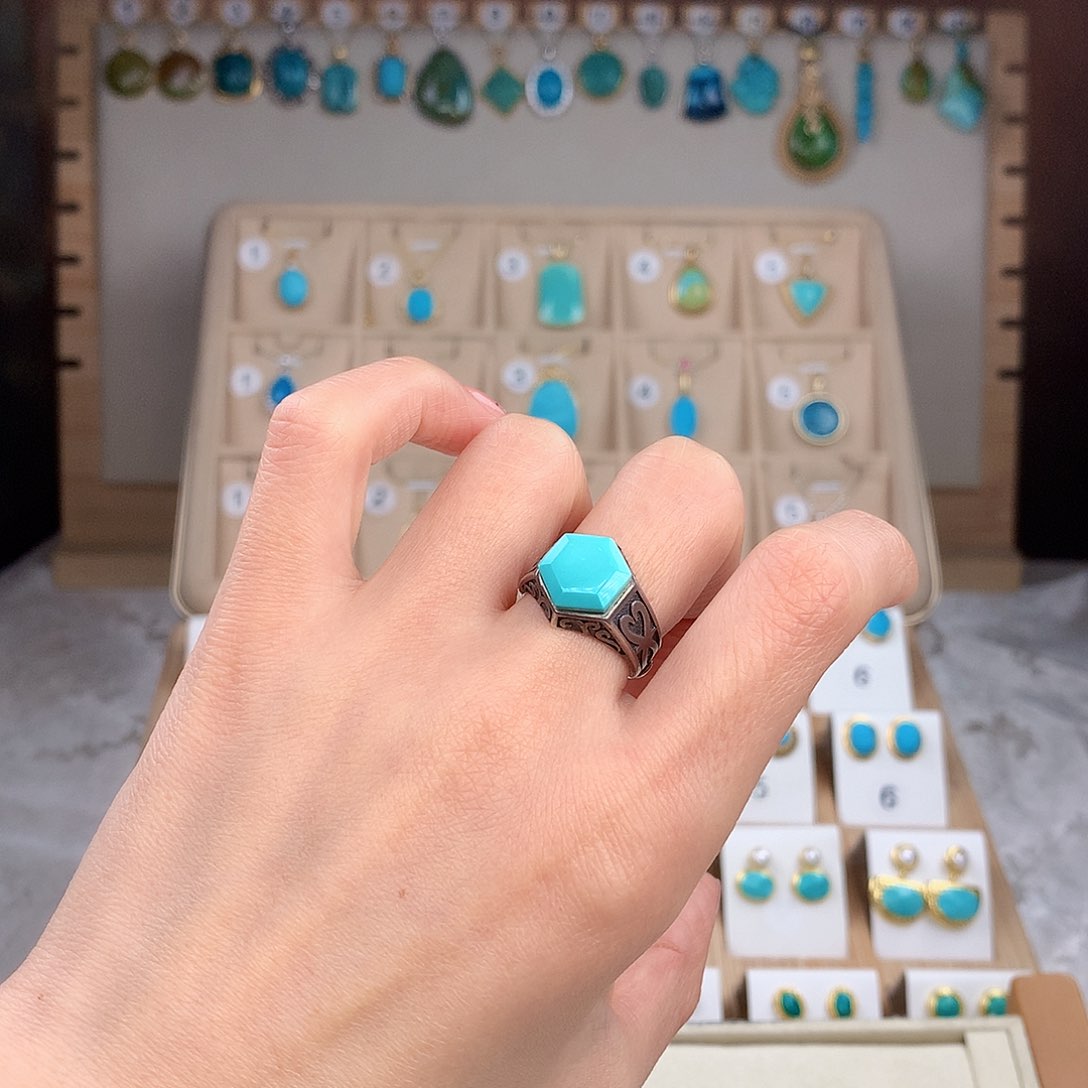 绿松石戒指银S925镶嵌