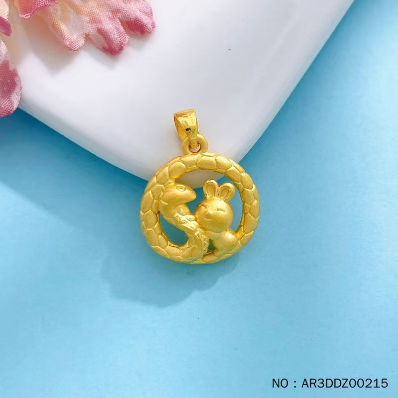 足金999  3D蛇盘兔吊坠  