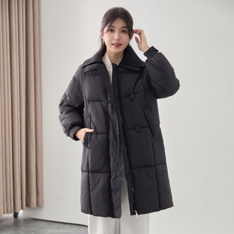 中长款羽绒棉服女2025冬新款超好看韩系加厚翻领棉衣外套