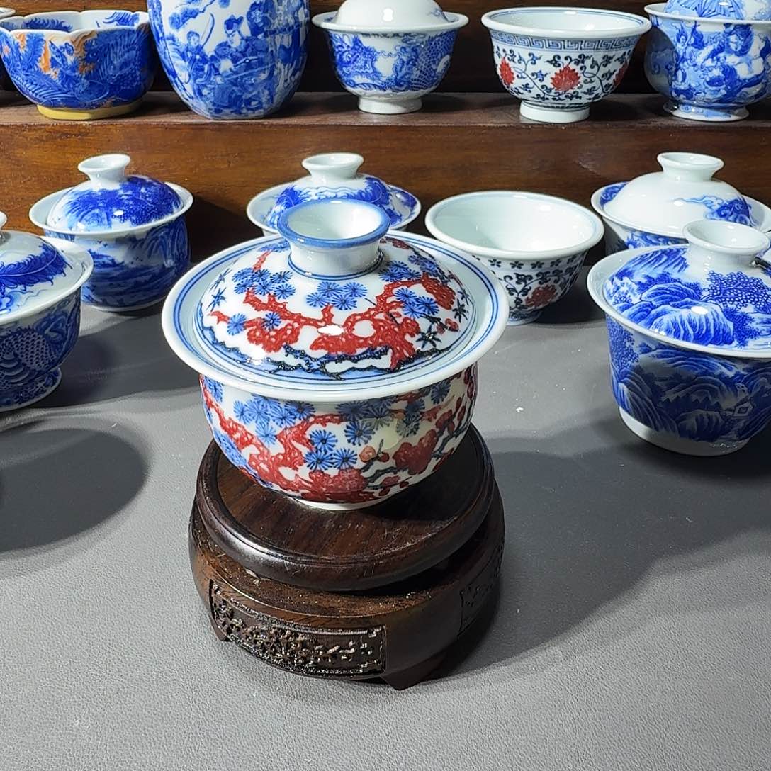 拾***贰泥塑盖碗手工手绘