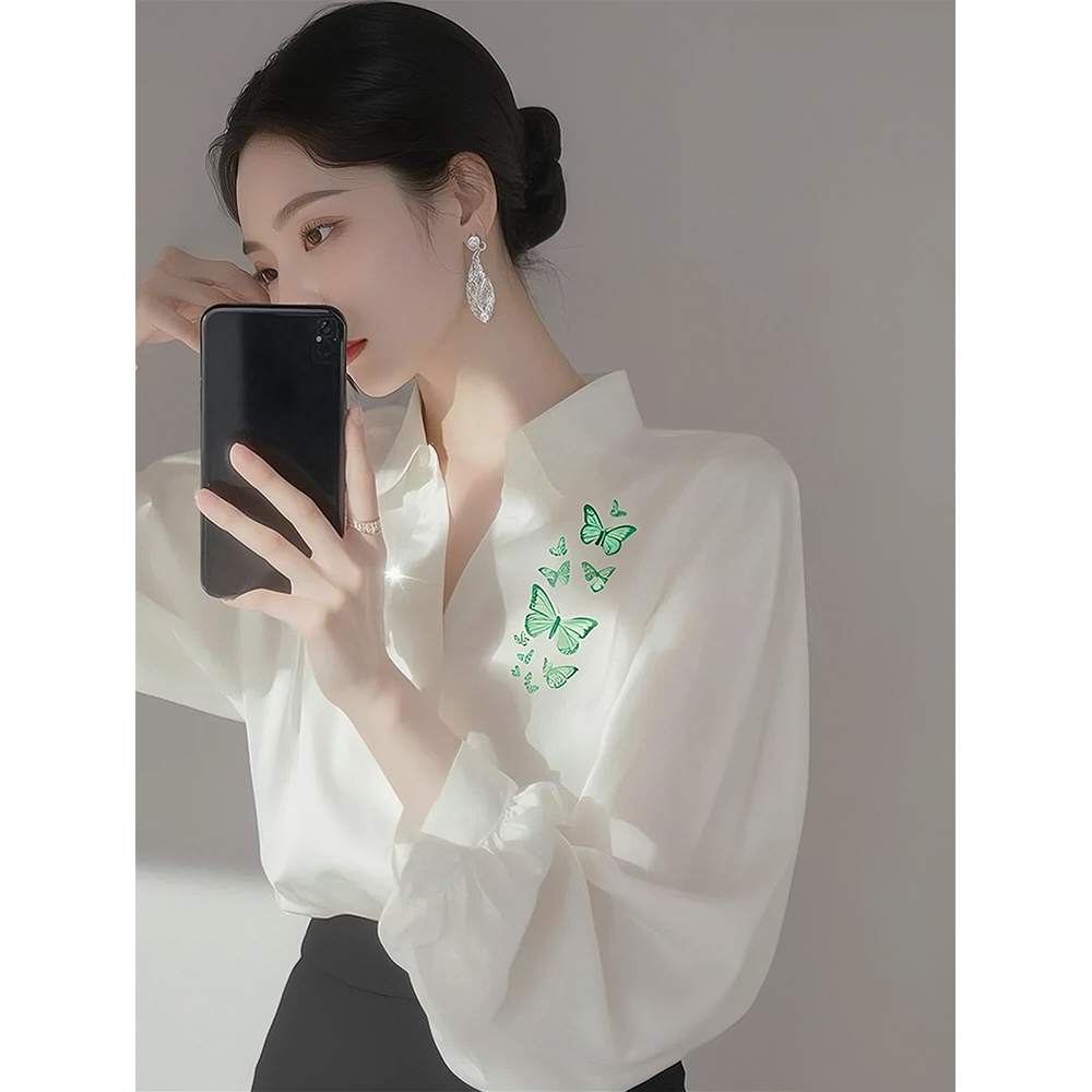 2025新款白衬衫女春季职业装高级感独特漂亮印花小衫法式绝美上衣