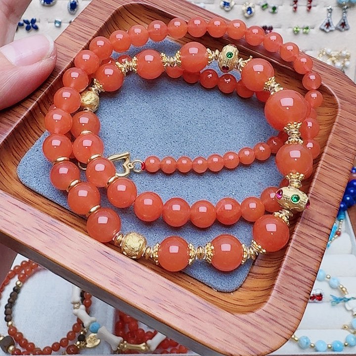 南红玛瑙颈饰银S925镶嵌