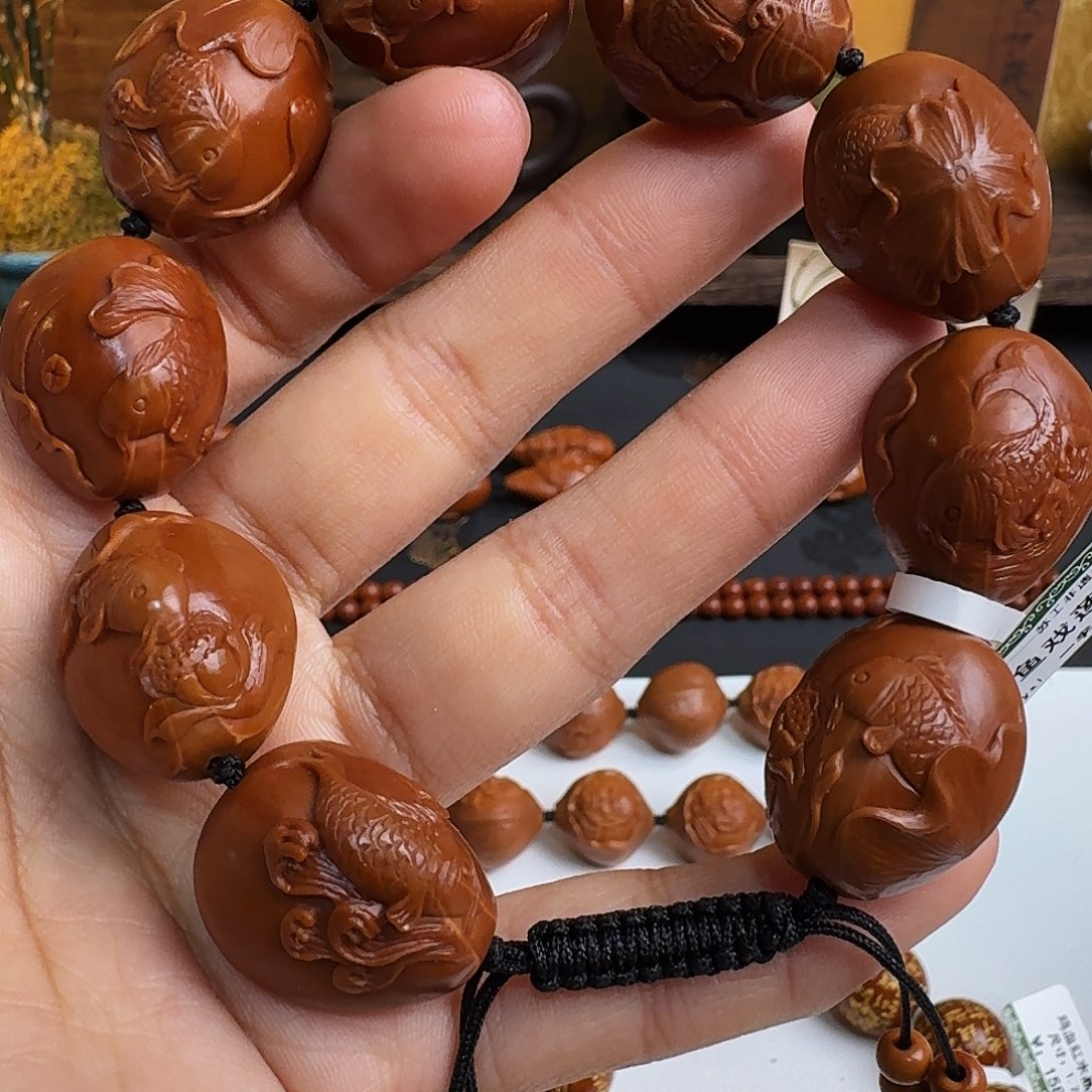 橄榄核手串/手链鲤鱼戏莲