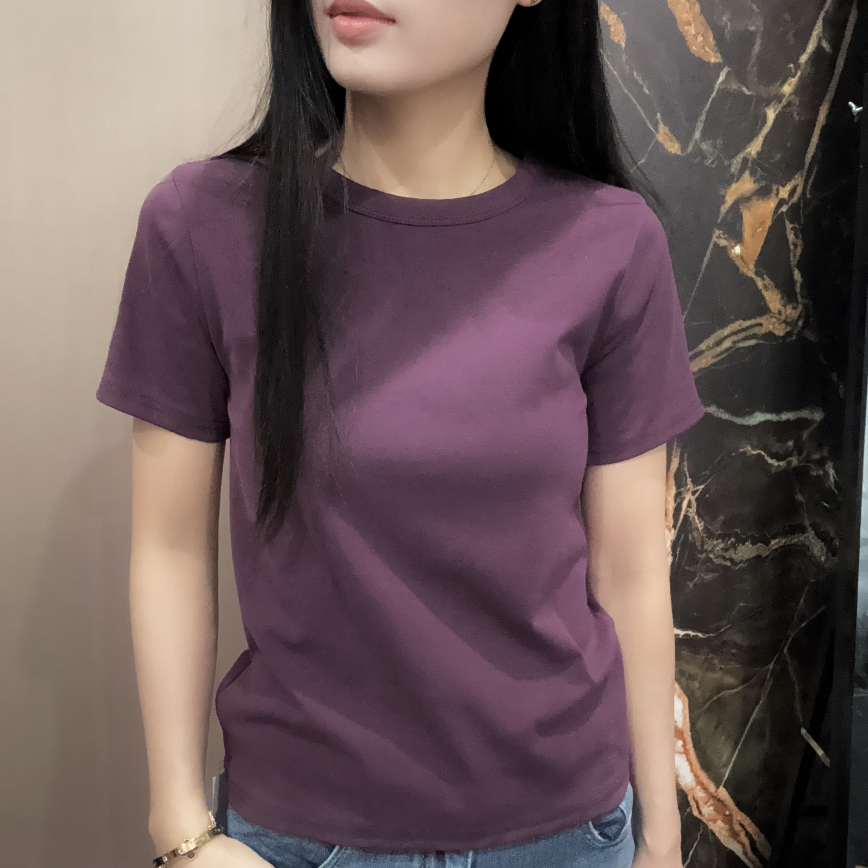 清仓莱赛尔棉正肩白色短袖T恤女25春夏纯棉圆领内搭打底衫圆领T恤