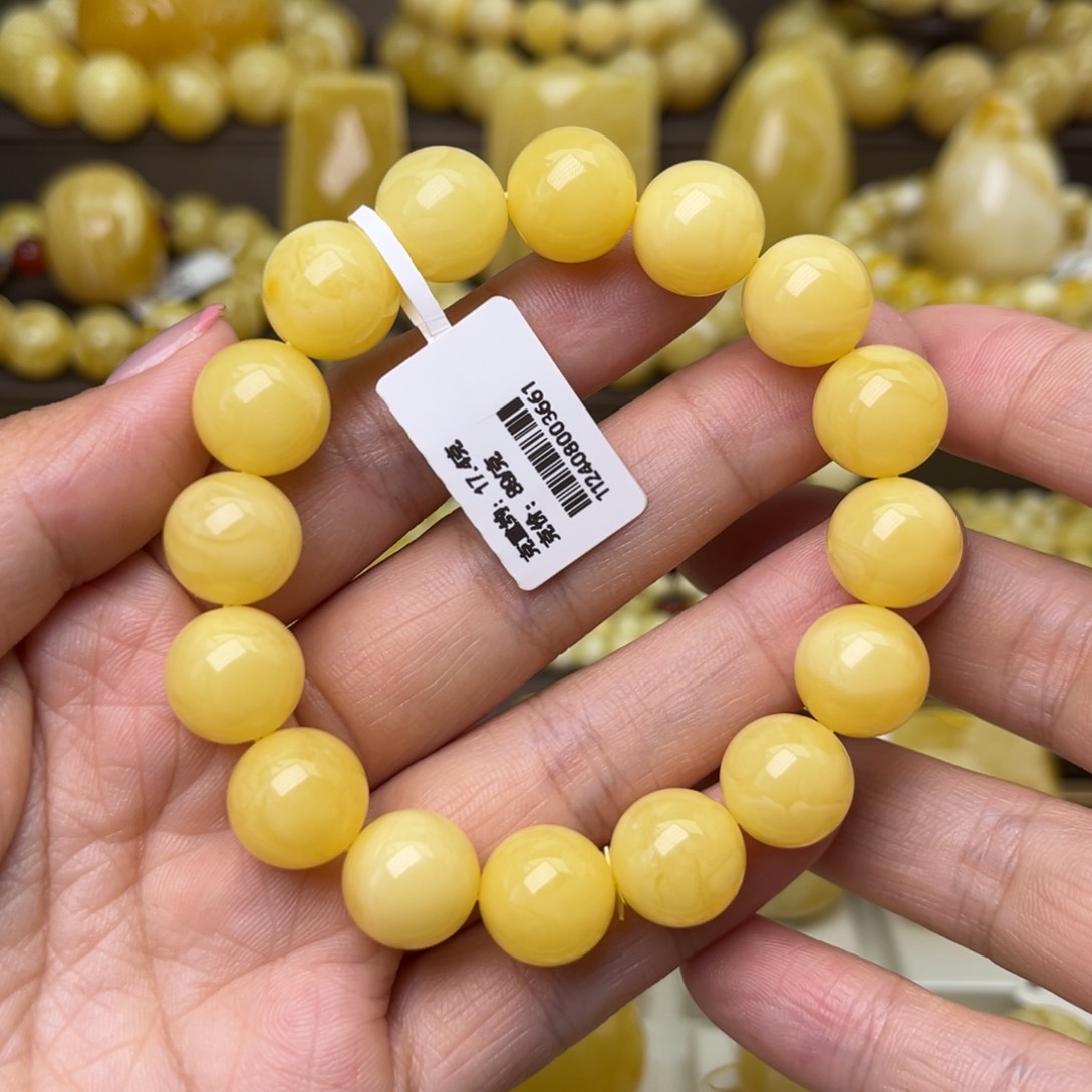 未镶嵌蜜蜡手串12+圆珠手串