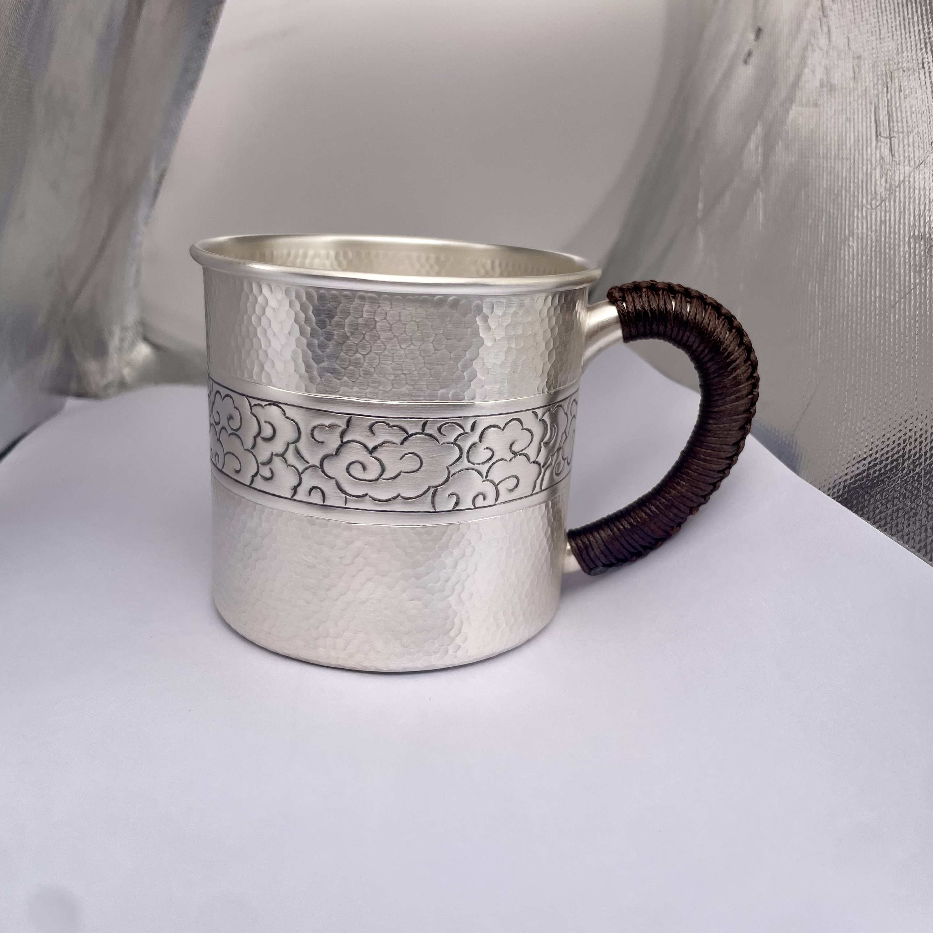 足银999 祥云茶杯茶缸主人杯