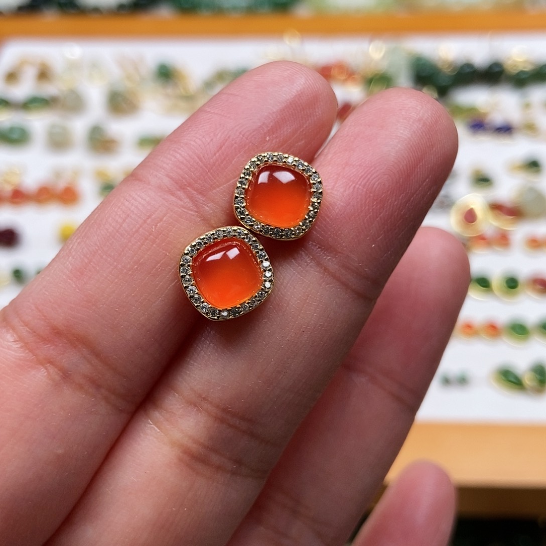 和田玉耳饰银S925镶嵌