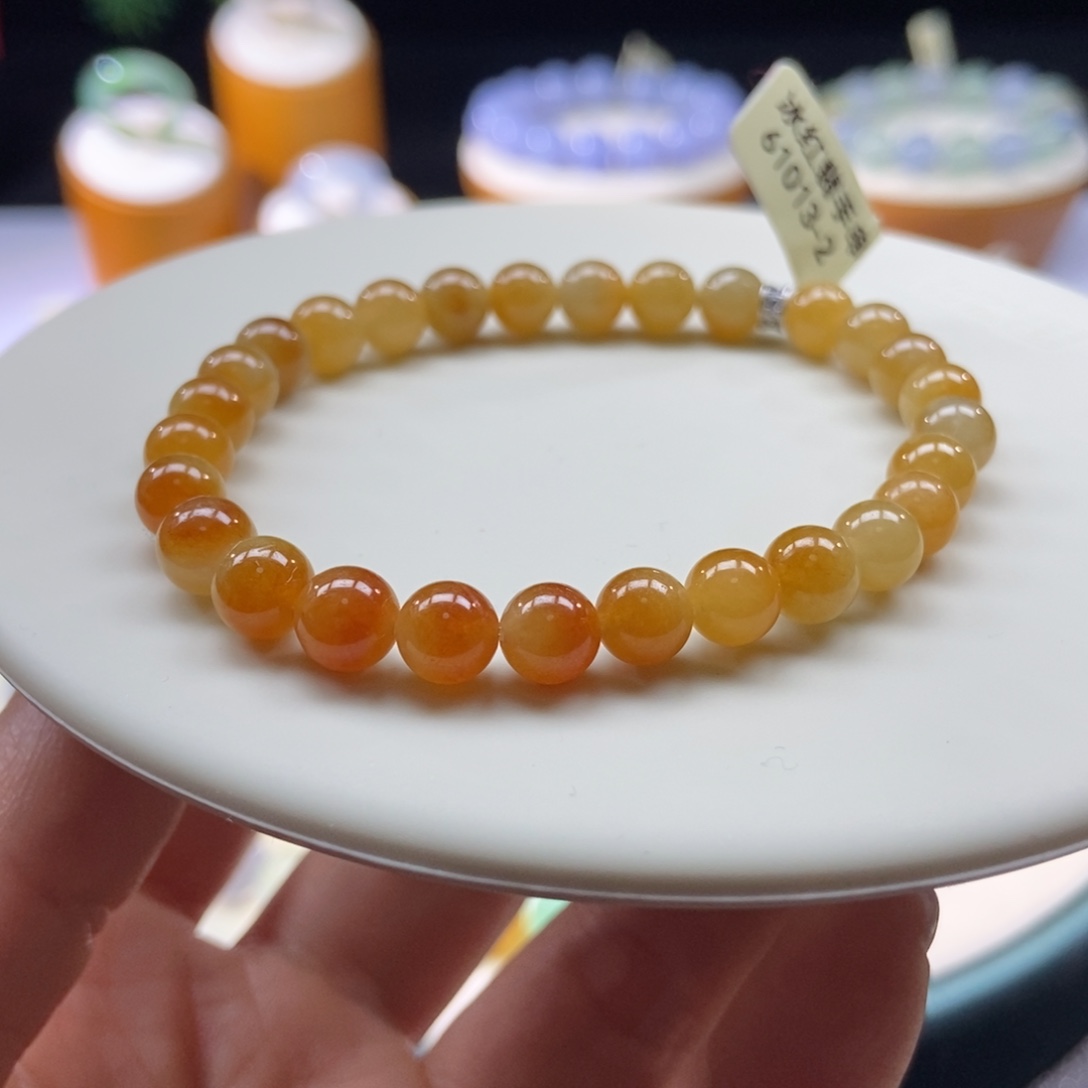 翡翠手串未镶嵌冰黄渐变红翡圆珠6+