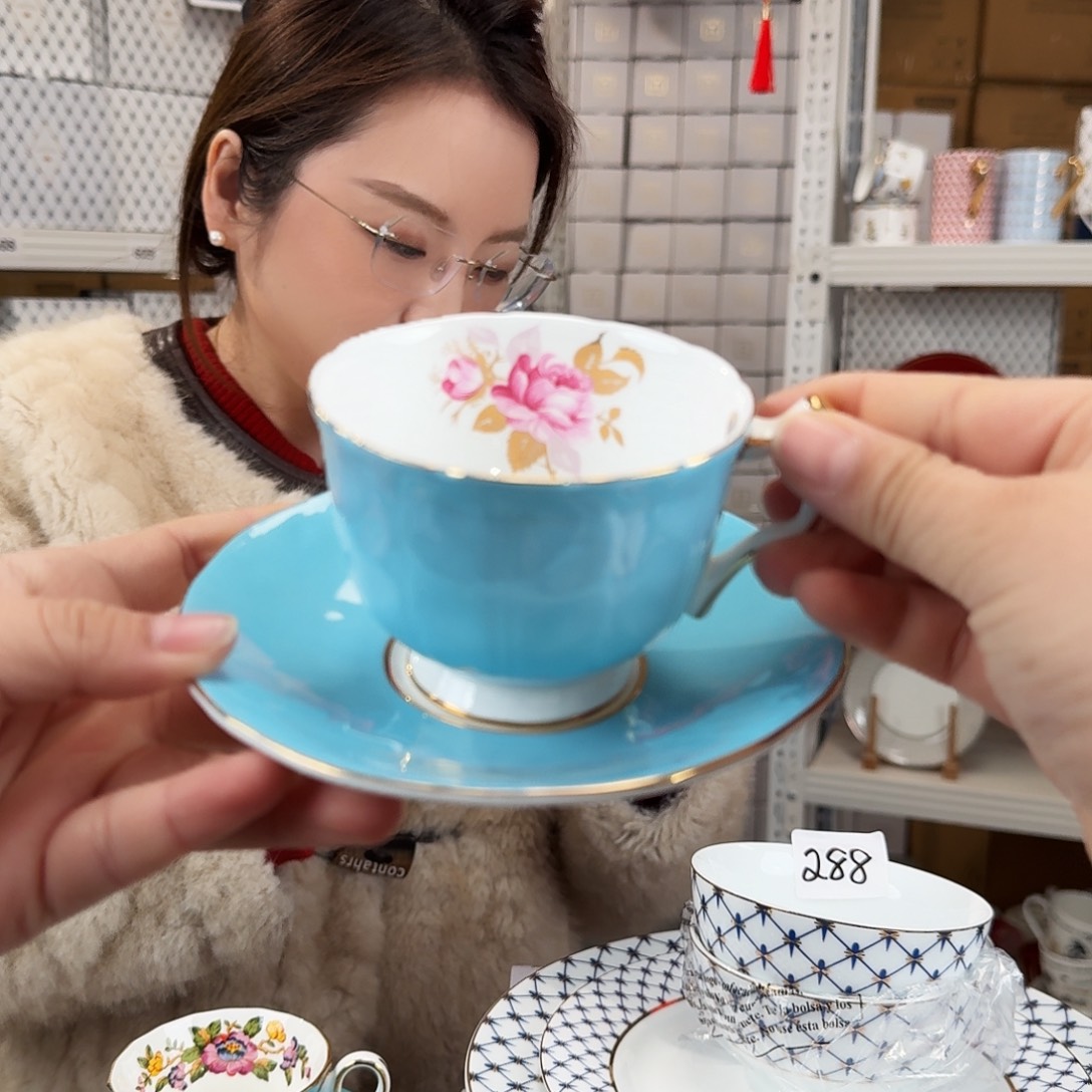 骨瓷高骨骨瓷咖啡杯碟一套220ml外贸骨瓷